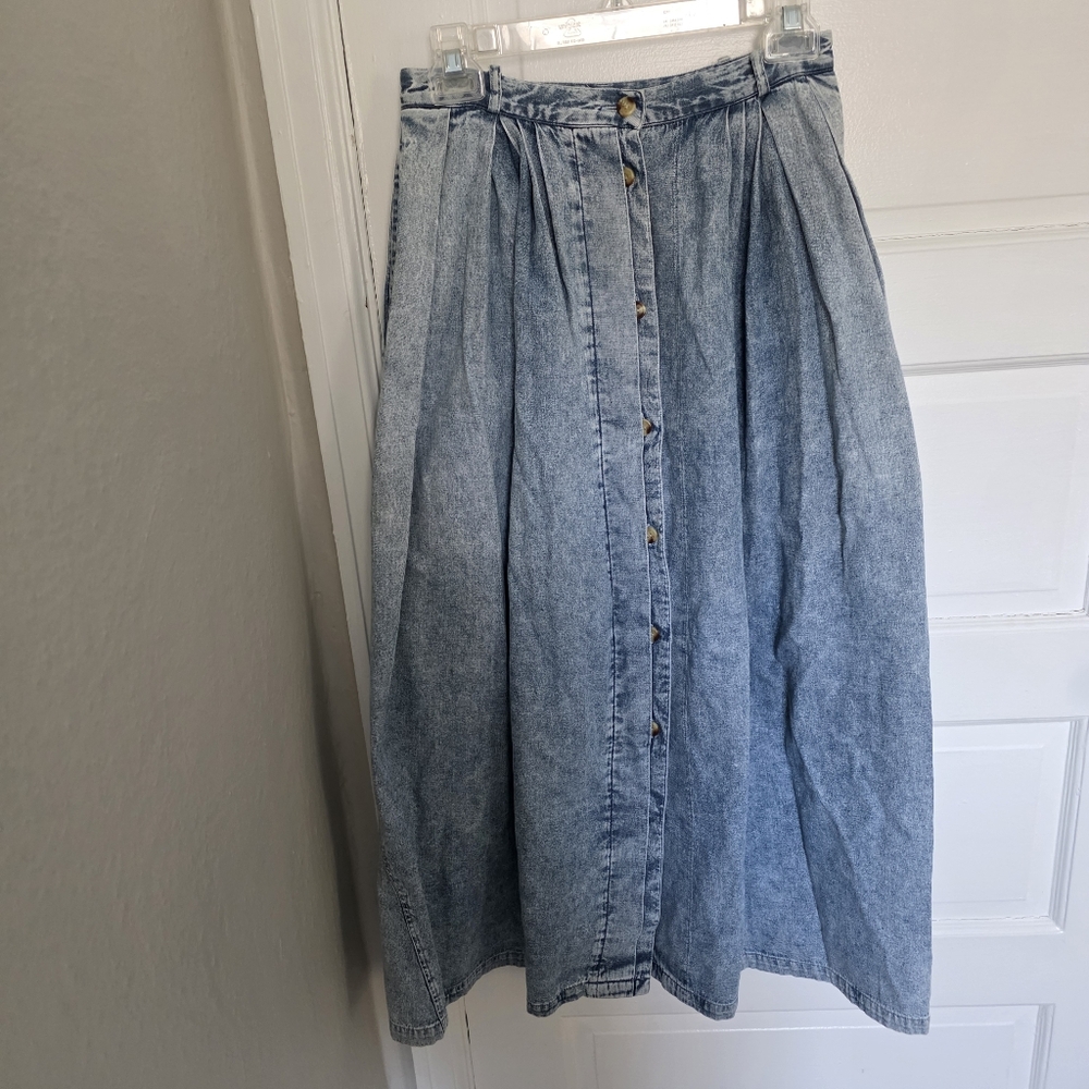 Vintage Outback Red 80s 90s Acid Wash Jean Denim Skirt Buttons Size 6